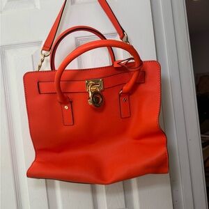 MICHAEL Michael Kors Orange Leather Satchel with Gold Hardware
